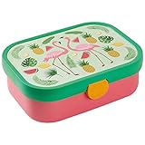 Brotdose mit tropischem Flamingo-Motiv.