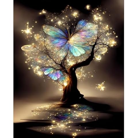 BOHADIY Diamond Painting Kits for Adults. Butterfly Tree of Life Diamond Art Full Drill Round Gem Art 5D Diamond Dots Diamond Kits for Beginners Gem Art Painting Suitable Home Wall Decor 12x16inch Cover