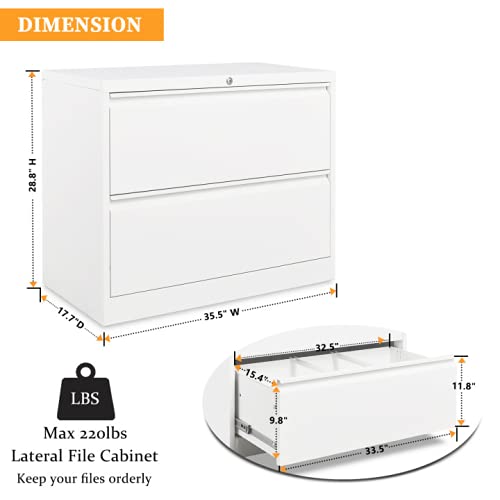 Vingli Wide Lateral 2 Drawer File Cabinet With Lock, Metal File Cabinets For Home Office, White File Cabinet Printer Stand For Hanging Letter/Legal Size File Folders With Tabs, Easy Assembly Required #TOP5