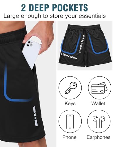 Zoofly Men's Athletic Gym Shorts Workout Quick Dry Basketball Shorts with Pockets 3 Pack, Black/Dark Grey/Navy, XL