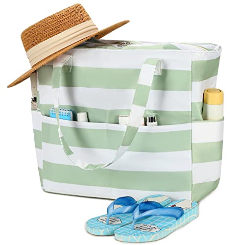 Image of Waterproof Beach Tote Pool Bags for Women Ladies Extra Large Gym Tote Carry On Bag With Wet Compartment for Weekender Travel