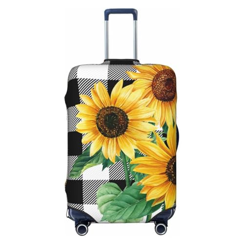 Sunflower Buffalo Plaid Luggage covers for Suitcase Black and White Check Travel Luggage Cover Suitcase Protector Washable Suitcase Cover Anti Scratch Dirt Covers Fit 18-21 inch