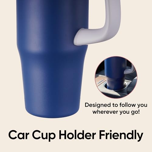 Image of Fijinhom 32 oz Tumbler with Handle, 304 Stainless Steel Insulated Water Bottle Keeps Cold 24 Hours, Water tumbler with flip straw, Insulated Coffee Mug, Travel Cup for Sports & Gifts, Blue