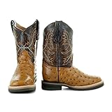 ソトブーツ キッズ 幅広 スクエアトゥ オーストリッチ プリント カウボーイブーツ K4007, タン, 13 Little Kid