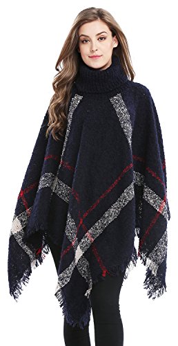 Women's Pullover Sweaters, Oversized Turtleneck Sweaters Poncho, High Neck Loose Shawl Wrap, Blue #TOP1
