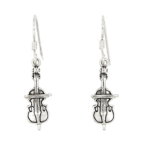 Sterling Silver Oxidized Cellist Cello Dangle Earrings