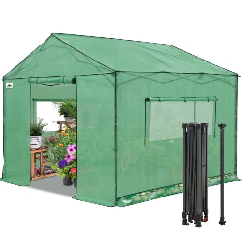 Image of EAGLE PEAK 10x10 Pop Up Walk in Greenhouse, Support Pole, Gable Roof, Green
