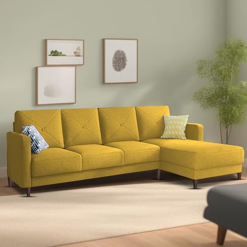 Image of Baloney RHS 6 Seater L Shape Sofa Set for Living Room (Yellow Fabric) Premium Fabric Sofa