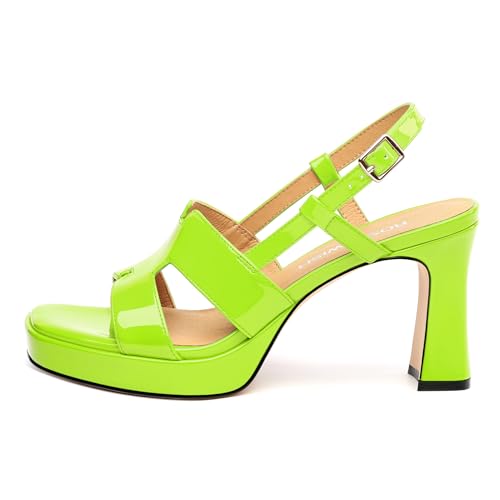 Image of ROSERWISH Heels for Women Chunky Block Platform High Heels Square Open Toe Strappy Heel Sandals Wedding Party Prom Fashion Slingback Dress Pump Sandals Shoes