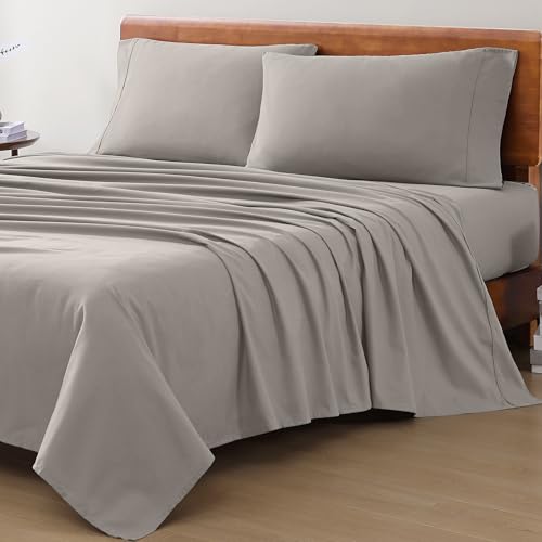 Image of Lane Linen 100% Organic Washed Cotton Sheet Set, Silver, Single, 3 Piece Set (1 Flat Sheet, 1 Fitted Sheet, 1 Pillowcase)