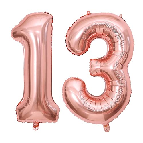 Image of 40 Inch Rose Gold 13 Number Balloons Giant Jumbo Huge 13 or 31 Foil Mylar Helium Number Digital Balloons Rose Gold Birthday Mylar Digital Balloons 13th 31st Birthday Anniversary Events Party