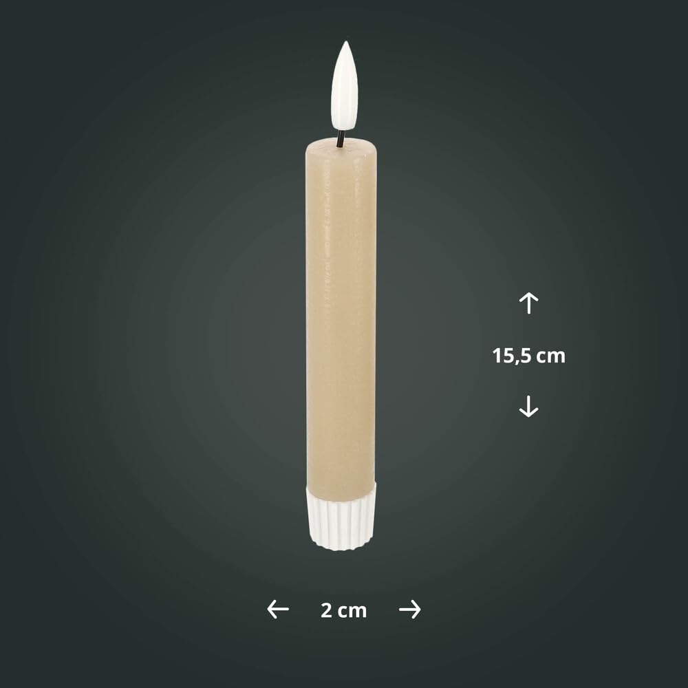 LED Universum - Zestaw 2 świec LED z prawdziwego wosku, beżowe, 15 cm, ciepła biel, na 1 x baterie AAA (nie wchodzi w zakres dostawy) dekoracja stołu na wesele, Boże Narodzenie, święta, imprezy