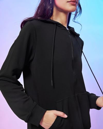 Image of Casual Black Zipper Hoodie for Women's