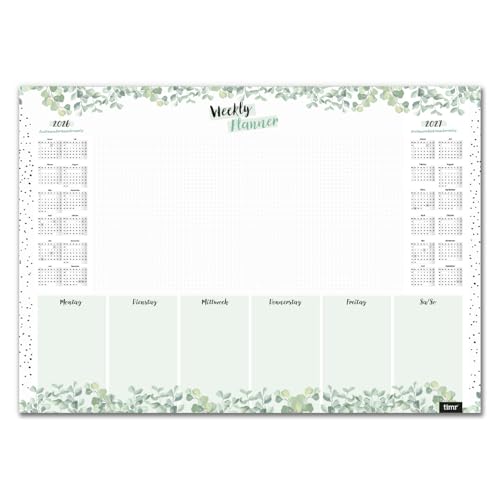 Timr Schreibtischunterlage mit 2 Jahres-Kalender 2026-2027 I DIN A2 I aus Papier zum Abreißen I Eukalyptus I Kalendarium I Organizer I tr384