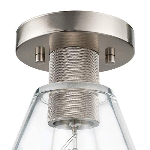 Globe Electric 60295 Flynn 1 Flush Mount Ceiling Light, Brushed Nickel, Textured Socket Accent, Clear Glass Shade, Silver #TOP2