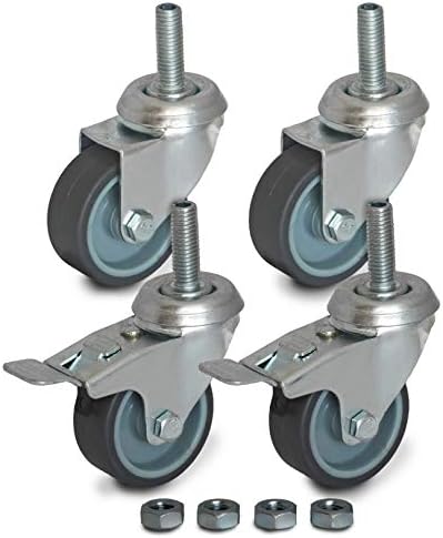 Lot De 4 Roulettes Pivotantes Caoutchouc TPE M6 - Tige Filetée 5mm, Charge 20kg