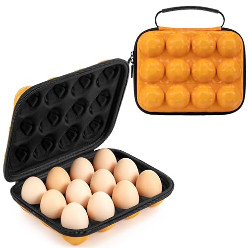 Junverelle 12 Egg Holder for Camping Shockproof EVA Egg Carrier with Handle Portable 12-Grid Egg Container for Outdoor Picnic & Travel Protective Egg Case for RV & Hiking Hard Shell Storage Box