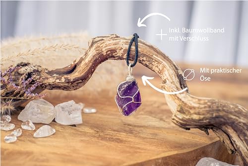 Lebensquelle Plus Gefasster Rohstein Anhänger | Natürlich gewachsener Kristall (Amethyst)