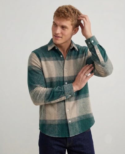 Image of DEEMOON Men's Premium Cotton Blend Printed Checkered Shirt | Full Sleeve Plaid Casual Button-Down Shirt | Soft & Comfortable Regular Fit | Office, Travel & Everyday Wear | (Plus
