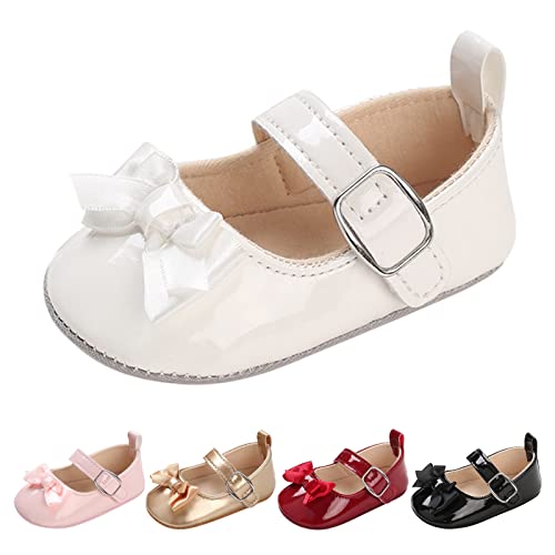Infant Girls Dress Shoes Princess Mary Jane Ballerina Flat Party School Shoes Wedding Flower Girl (White, 4 Infant)2