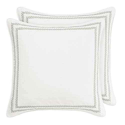 Image of Laura Ashley - Euro Shams, 100% Smooth Cotton with Envelope Closure, Throw Pillow Cover for Bed or Couch, Oeko-Tex Certified, Set of 2 (Stitched Vine Leaf Grey, 26 inch x 26 inch)