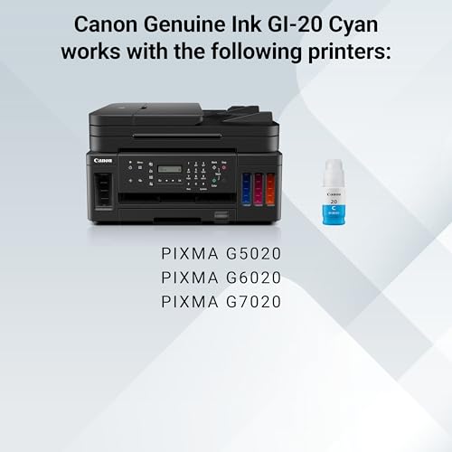 Image of Canon Genuine GI-20 Cyan Ink Bottle, Compatible to PIXMA G6020 and G5020 MegaTank Printers