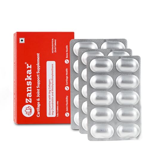 Image of Zanskar Joint Support Supplement (30 Tablets) | 100% Veg - Glucosamine, Chondroitin, MSM, Collagen & Curcumin (4500mg) | Supports Joint Comfort, Flexibility & Mobility