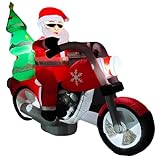 Fraser Hill Farm 7-Ft. Wide Santa on Motorcycle Blow Up Inflatable with Lights, Outdoor Christmas Inflatable Decoration for Lawn and Yard, Giant Festive Holiday Decor