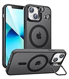 Norllben Magnetic for iPhone 13 Mini Case with Stand, Compatible with Magsafe, Military Protection & Camera Lens Protector Translucent Matte Case,Black