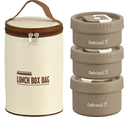 XLRPAT premium 3-tier tiffin box with - bento box for adults, hot & cold food storage, leak-proof design, includes lunch bag & utensils, ideal for work & outdoor activities (milky coffee)