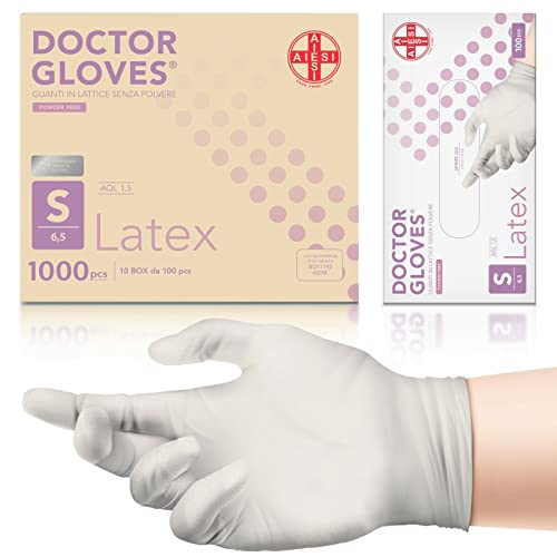 AIESI® Guantes de Látex desechables sin polvo para uso médico DOCTOR GLOVES (Paquete de 1000 piezas) talla S