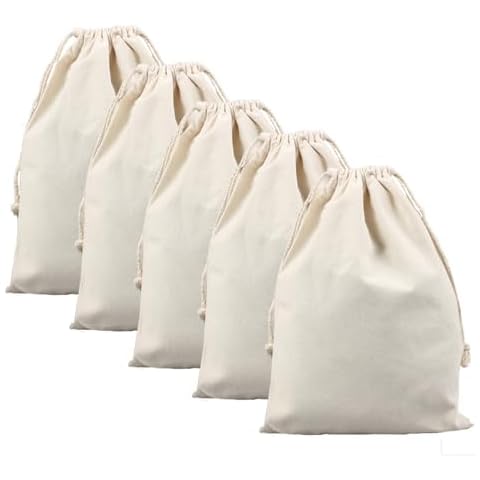 MTGHYARE 5 Pack Large Christmas Bags Drawstring Canvas 18"x26.8" Blank Christmas Gifts Santa Sack Bags DIY Extra Large Reusable Burlap Xmas Gift Heavy Duty Laundry Bags with Drawstring Cover