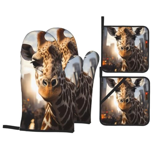 New york Giraffe Street Oven Mitts and Pot Holders Set of 4