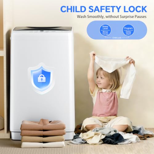 Portable Washing Machine, 1.06 Cu.Ft. Full-Automatic Laundry Machine with Child Safety Lock, 10 Wash Cycles & 3 Water Levels, 7.7 LBS Compact Washer for Apartment Dorm RV Camping, White - Image 5