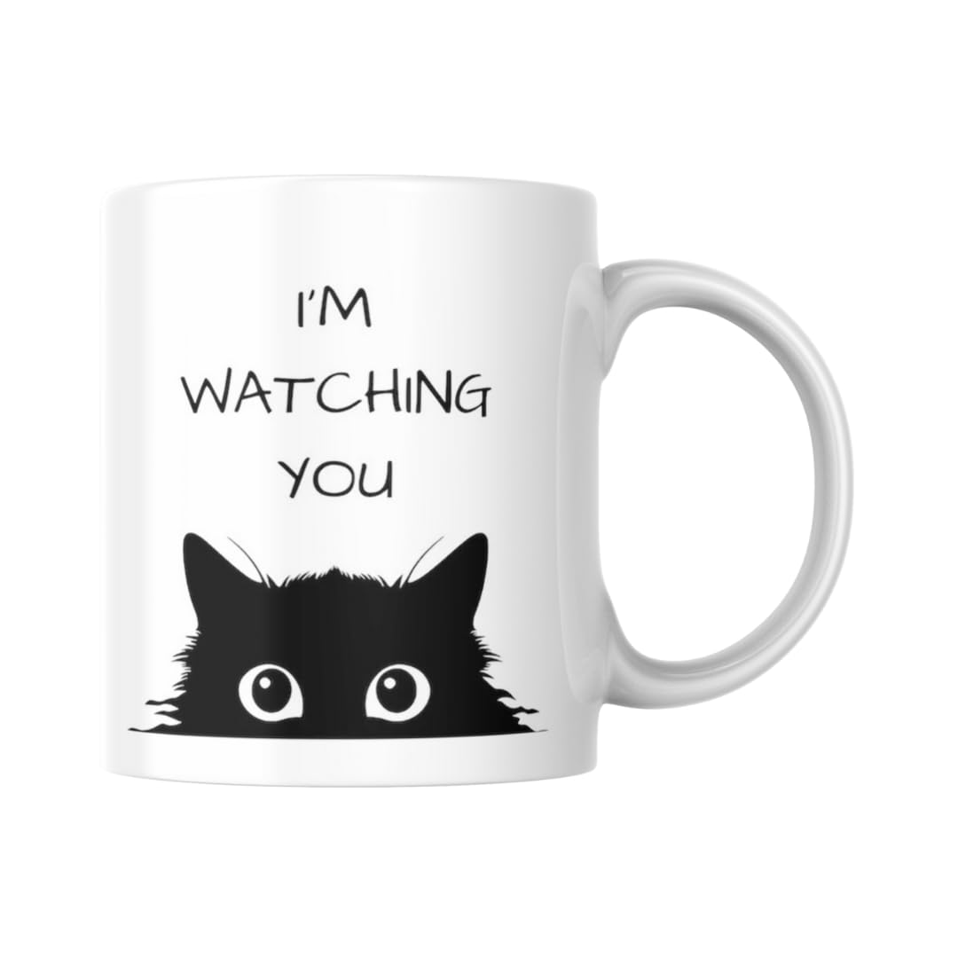 I'm Watching You Mug – 11oz Ceramic Cat Coffee Cup – Funny Cat Lover Gift, Cute Pet Mug, Black Cat Design, Cat Owner Gift