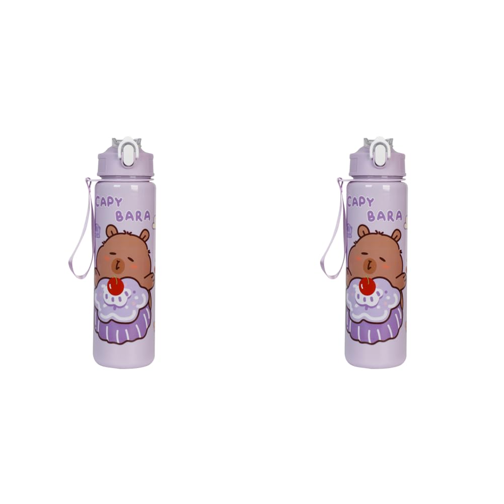 Purple 700 Ml Capybara Cute Water Cup With Straw & Handle Travel Water Bottle (Purple)