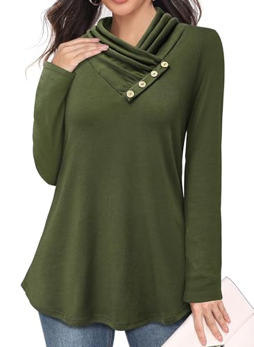 Image of Bulotus Womens Turtleneck Sweaters Ribbed Knit Split Cowl Neck Tunic Sweaters