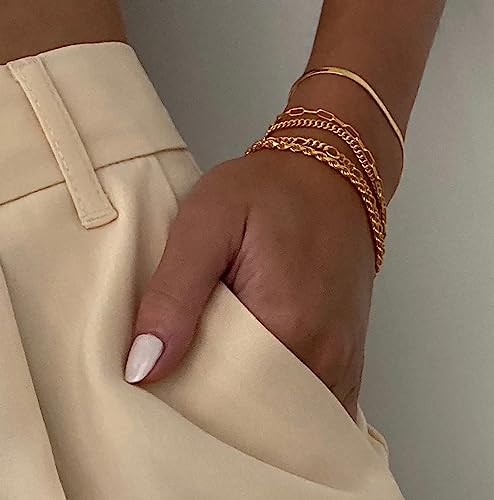 DEARMAY 14K Gold Plated Bracelets for Women Waterproof, Jewelry Sets Trendy Thin Dainty Stackable Cuban Link Paperclip Chain Bracelet Pack Fashion Accessories Gifts for Womens - Image 7
