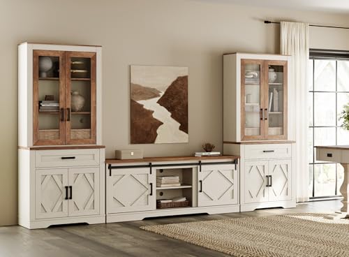 Image of WAMPAT Farmhouse Entertainment Center with Bookshelves for 75 inch TV