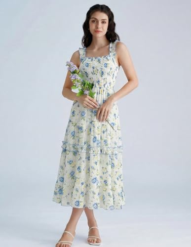Image of Scarlet Darkness Floral Dress for Women 2026 Flowy Sundress Smocked Cottagecore Dresses