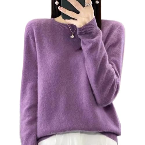 Cozy Warm Cashmere Sweaters for Women Crew Neck Soft Lightweight Pullover Sweater Loose Casual Ladies Long Sleeve Plus Size Teen Girl Clothes Christmas Tops 2025 Fall Winter Lounge Wear Purple