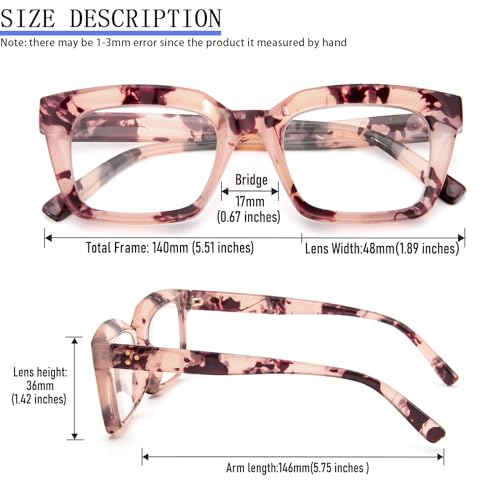 Image of REAVEE 2 Pack Oversized Reading Glasses for Women Men Blue Light Blocking, Ladies Stylish Retro Square Large Computer Readers (Pink Leopard /Tea 2.0x)