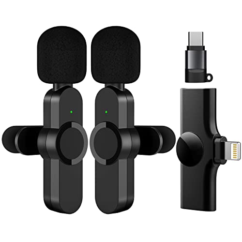 Nusican Dual Wireless Lavalier Microphone for iPhone iPad with Type-C Adapter, Professional Video Recording Lav Mic, Plug-Play Wireless Mics for YouTube Interview Vlog Livestream & Podcast…