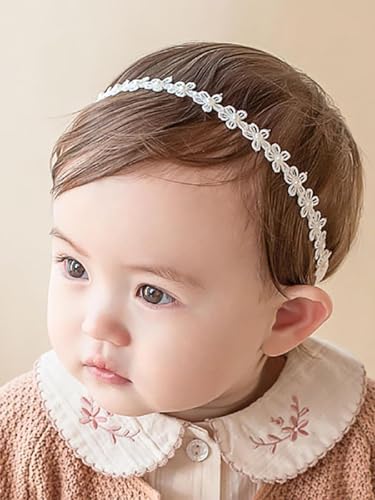 ICKEYOU Baby Girls Flower Crown Headband Lace Handmade Floral Headbands Soft Elastic Band Daisy Hairband Newborn Infant Toddler Kids for Christening...