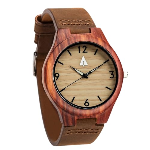 Treehut Wooden Watches for Men, Japanese Miyota Movement, Stylish Exotic Wrist Watch with Adjustable Stainless Steel Buckle, Leather Straps, Watch Made Real Bamboo Wood, Relojes para Hombre