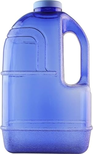 Image of New Wave Enviro 1 Gallon Square BPA Free Bottle with Screw Top Cap and Integrated Handle, Space Saving Design, Ideal for Gym and Outdoor Life, Blue