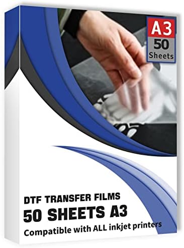 Clieve DTF Transfer Film ，50 Sheets DTF Transfer Film Paper A3 (11.7" x 16.5") for Epson Inkjet Printer DTG Printer Direct Print On T Shirts Textile