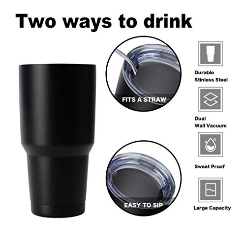 COMOOO 30oz/8Pack Double Wall Vacuum Insulated Travel Mug - Stainless Steel Tumbler with Lid Coffee Cup for Cold & Hot Drinks (Black, 8)