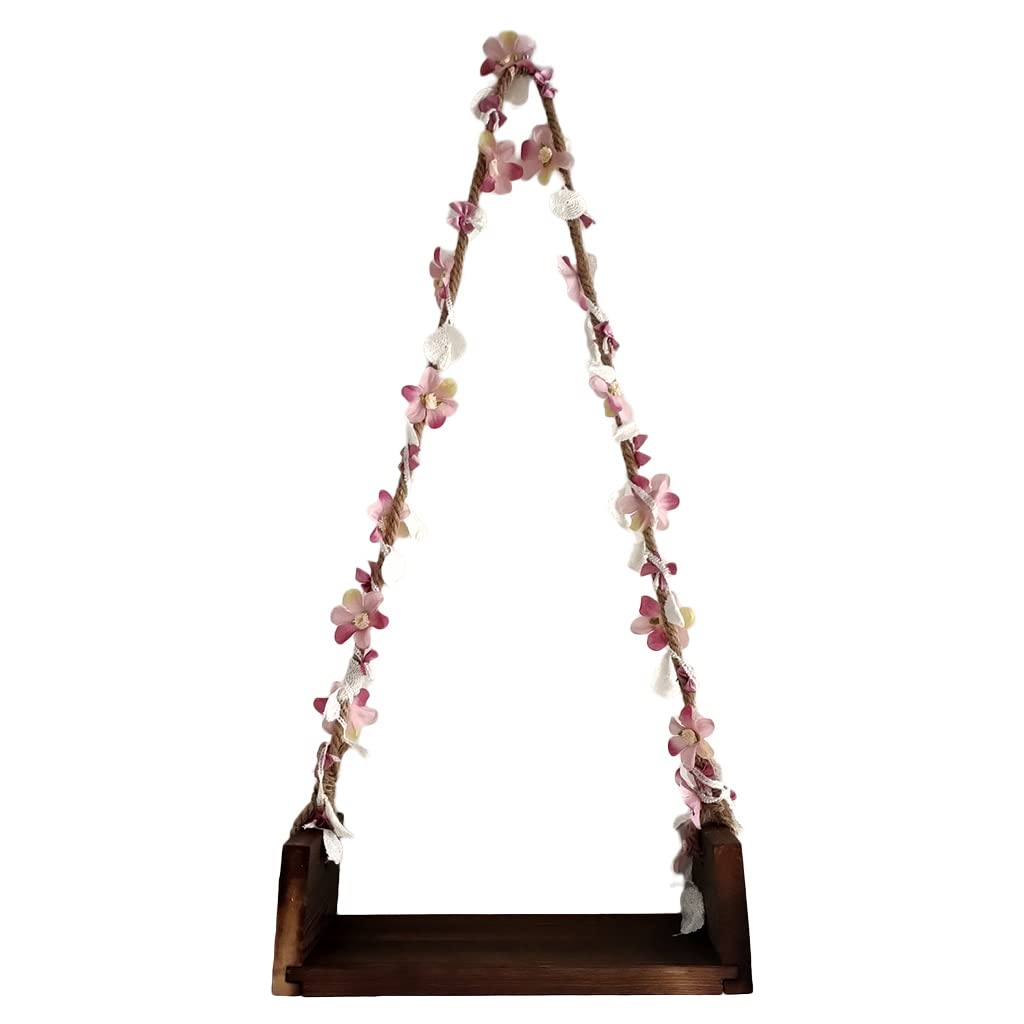 QIIIMSLSS Newborn Wooden Swing with Vine Flowers to Shoot for First Session Accessory Sets