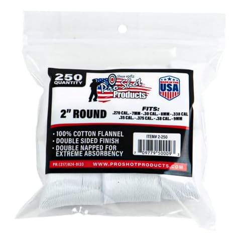 Pro Shot .270-.38 Caliber 2-Inch RD. 250 Count Patches, White Cover